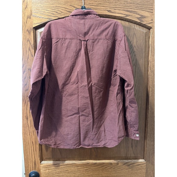 Columbia Mens Large Button Down Shirt Maroon Plaid Long Sleeve Outdoor Casual - Picture 4 of 4